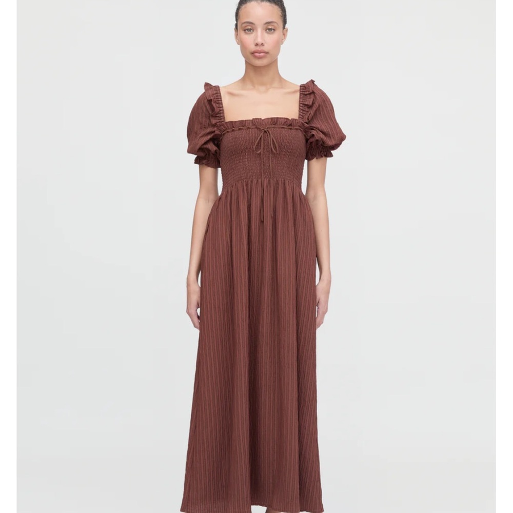Hill House Scarlett Nap Dress in Chocolate Brown with Puff Sleeves